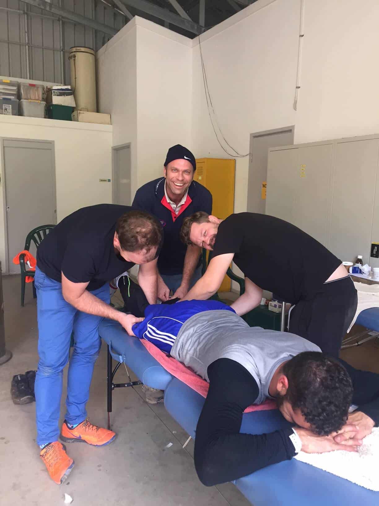 Podiatrists from Entire Podiatry providing footcare for participants in the Kokoda Challenge, a 15km, 30km, 48km or 96km race