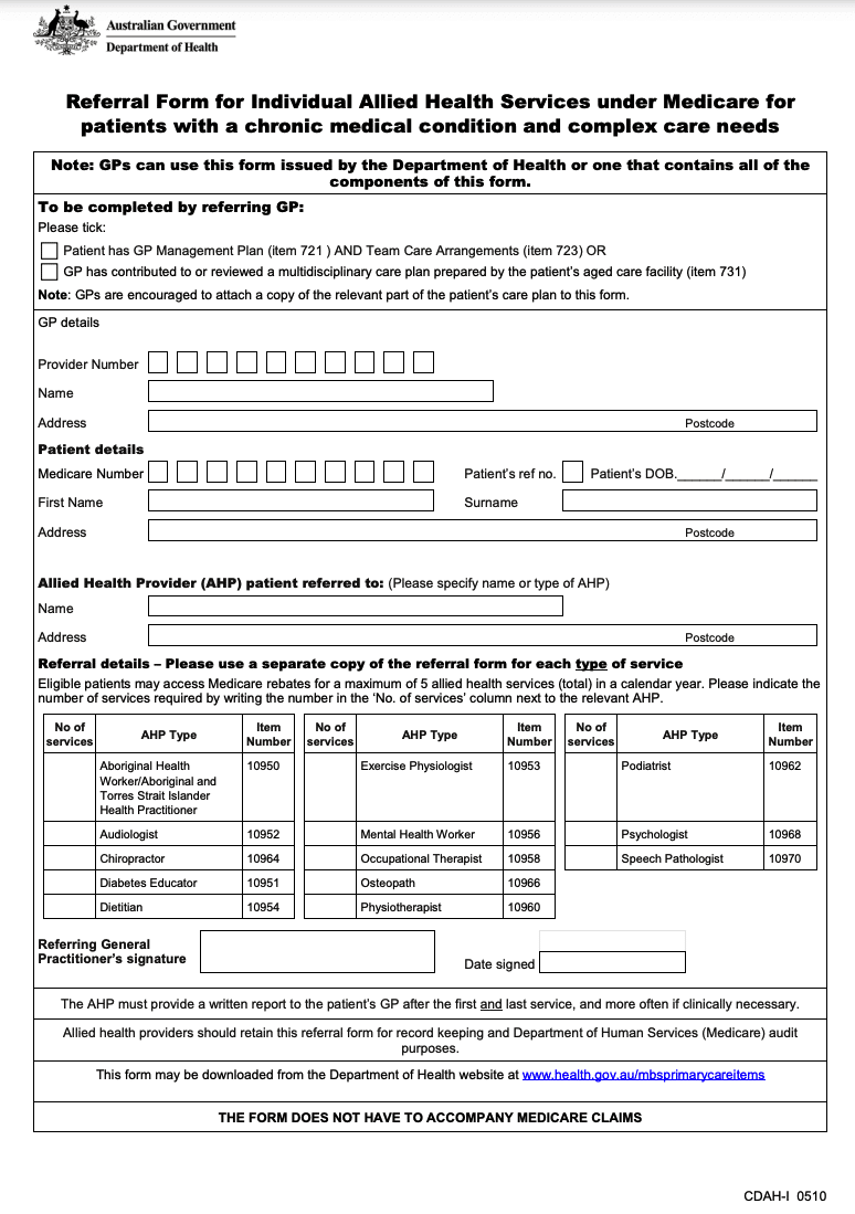 GP Referral Form for Podiatry and Medicare