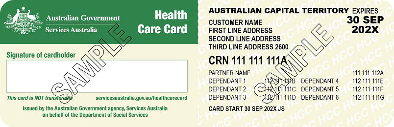 Health Care Card Sample