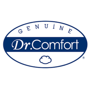 the Dr Comfort shoe logo in blue and white
